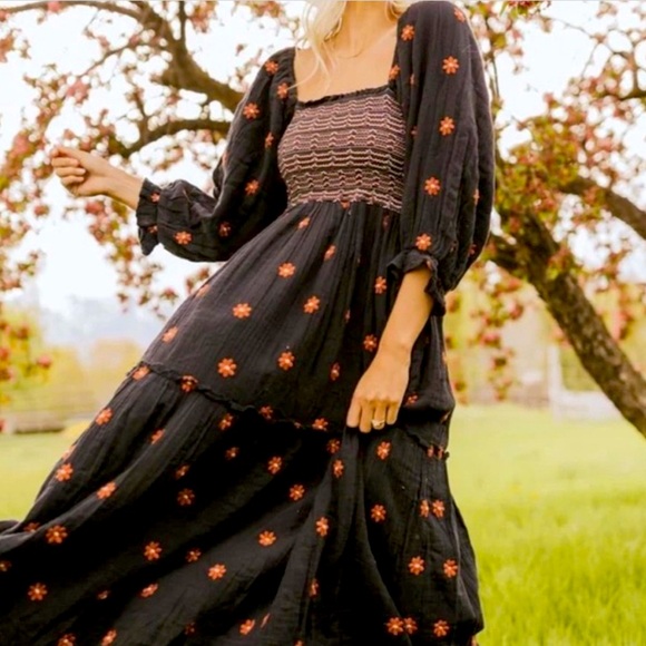 Free People Dahlia Cotton Embroidered Maxi Dress - Picture 1 of 5